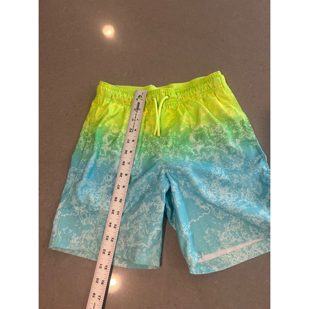 Cat & Jack Boys Swim Trunks Size L 10/12 Neon Green Blue Ombre Mesh Lined Shorts - Picture 2 of 4